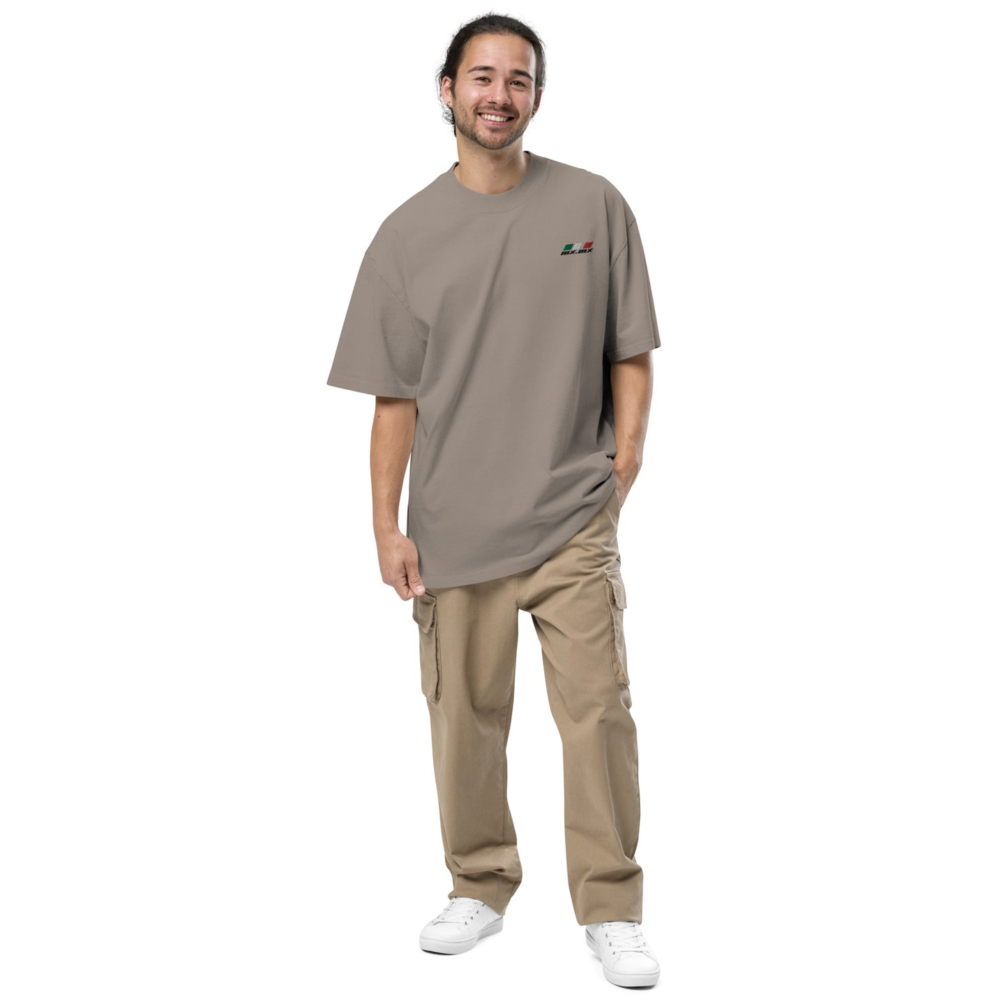 Camiseta oversize con efecto desgastado "mx.mx" logo bordado